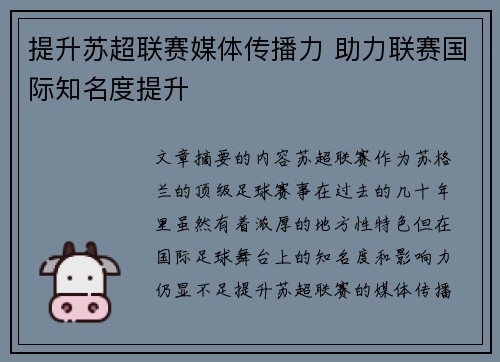 提升苏超联赛媒体传播力 助力联赛国际知名度提升 提升苏超联赛媒体传播力 助力联赛国际知名度提升